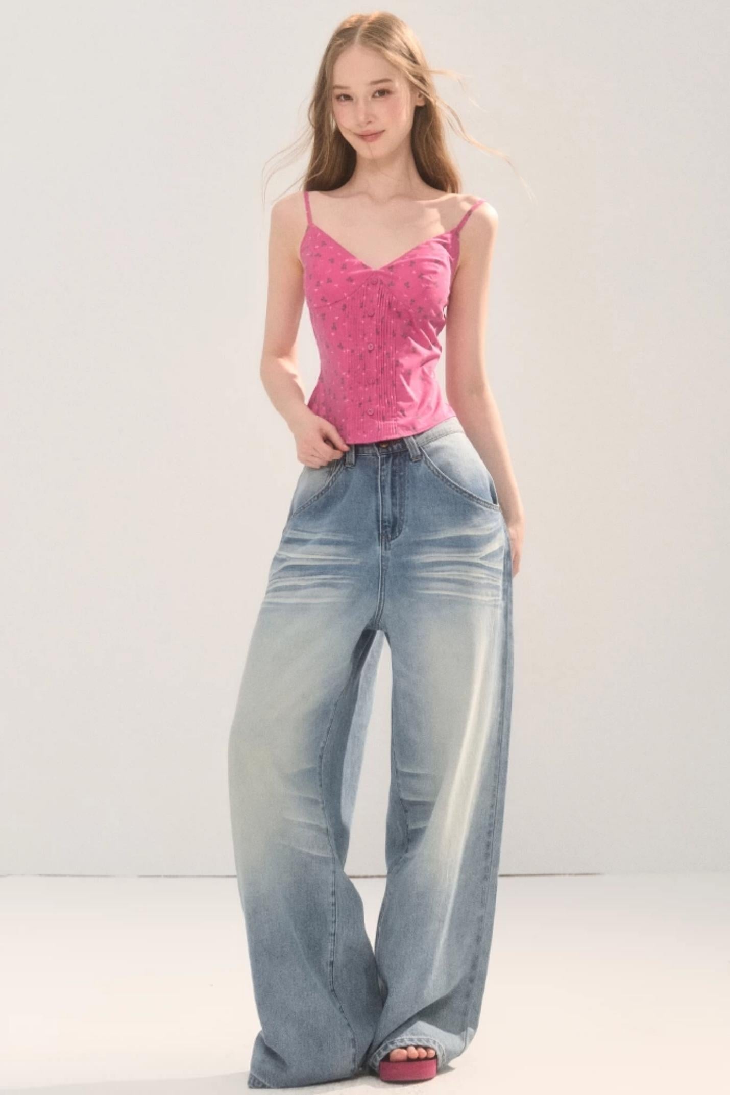 Vintage Distressed Wide-Leg Jeans