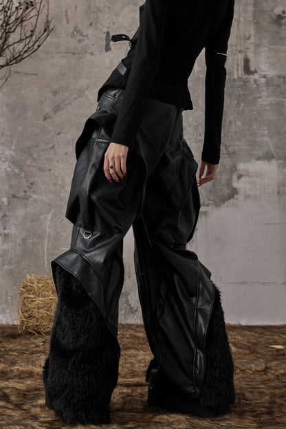 Autumn Punk Wide-Leg Leather Pants