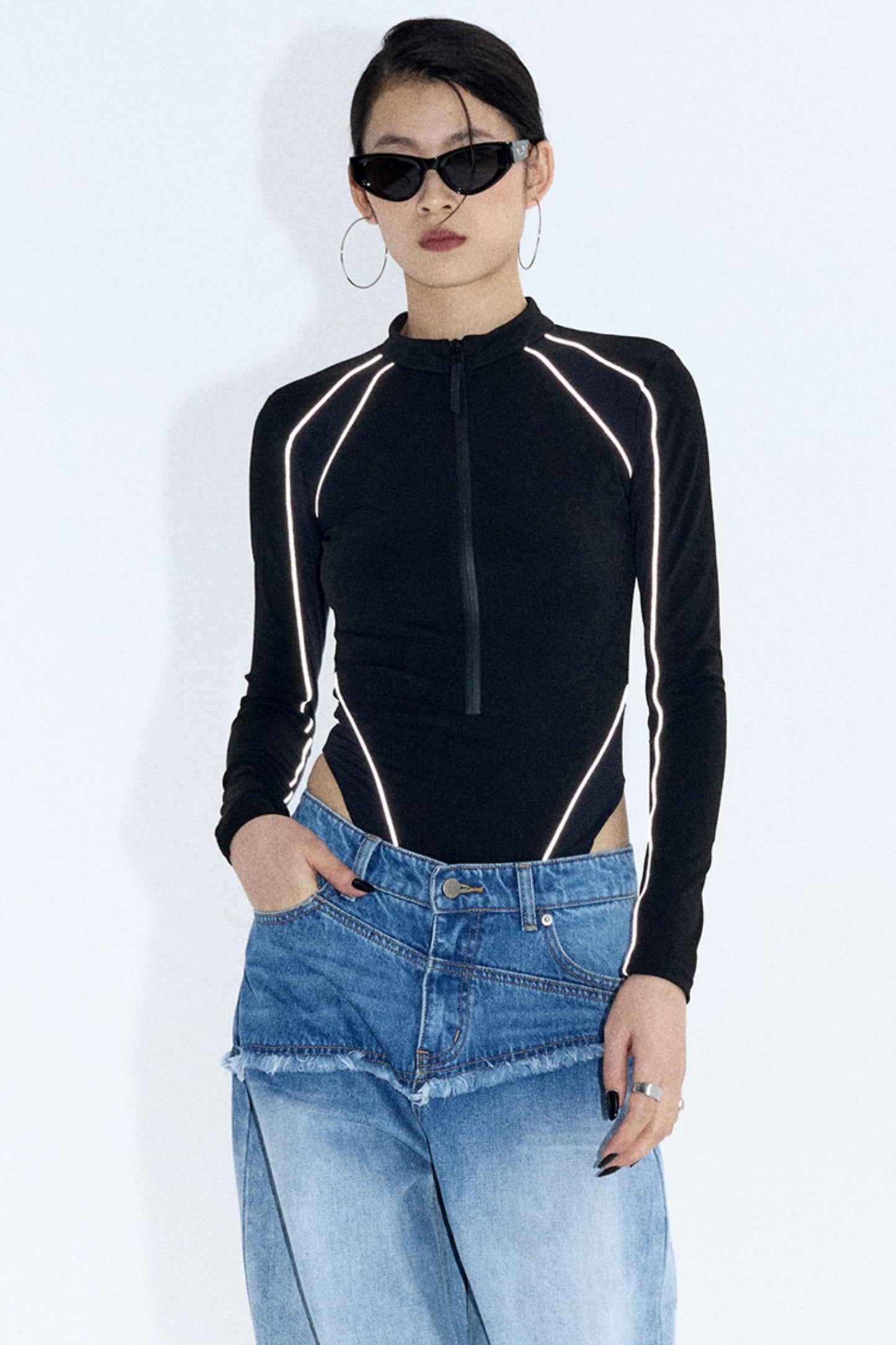 Reflective Stripe Biker Jumpsuit Top