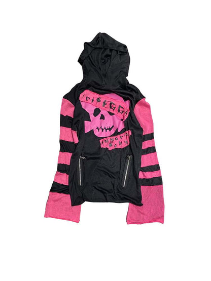 Rock Punk Skull Print Striped Sleeve Hoodie