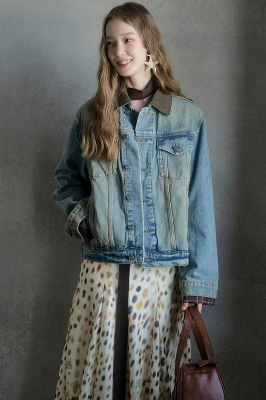 Vintage Washed Leather Denim Jacket