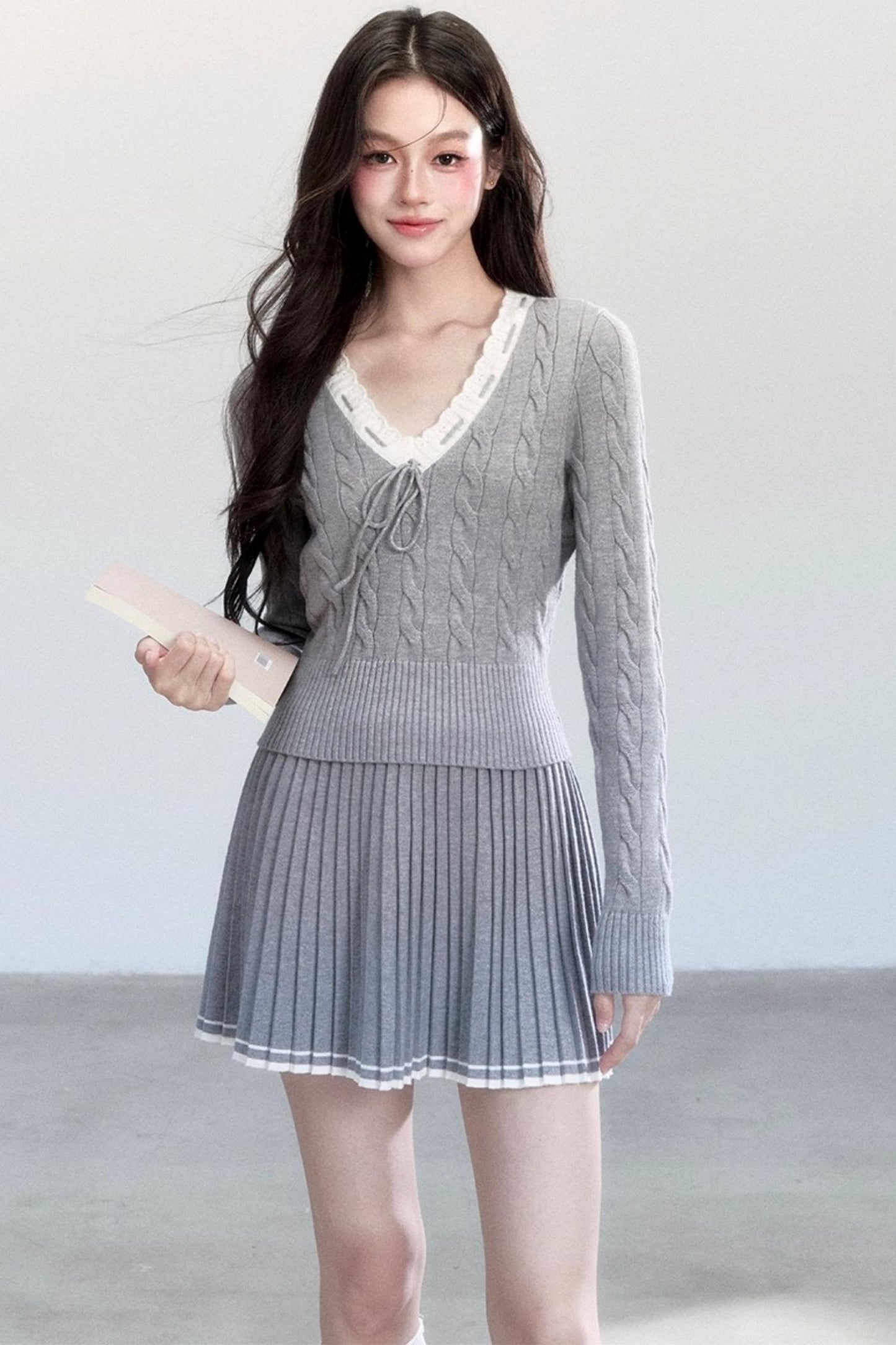 Retro Waist Skirt With Sweater Set-Up