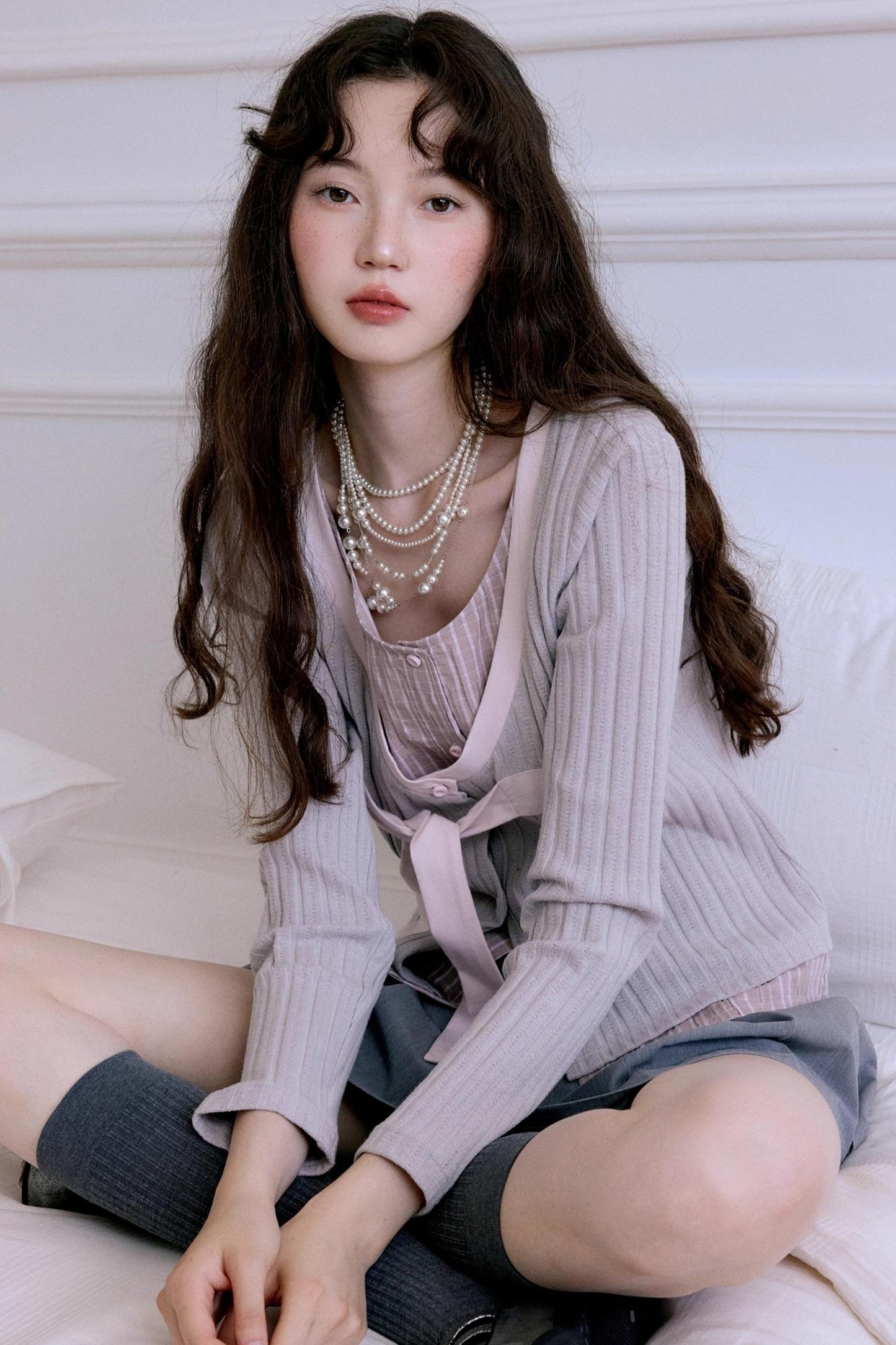 Fake Two-Piece Knitted Shirt Top