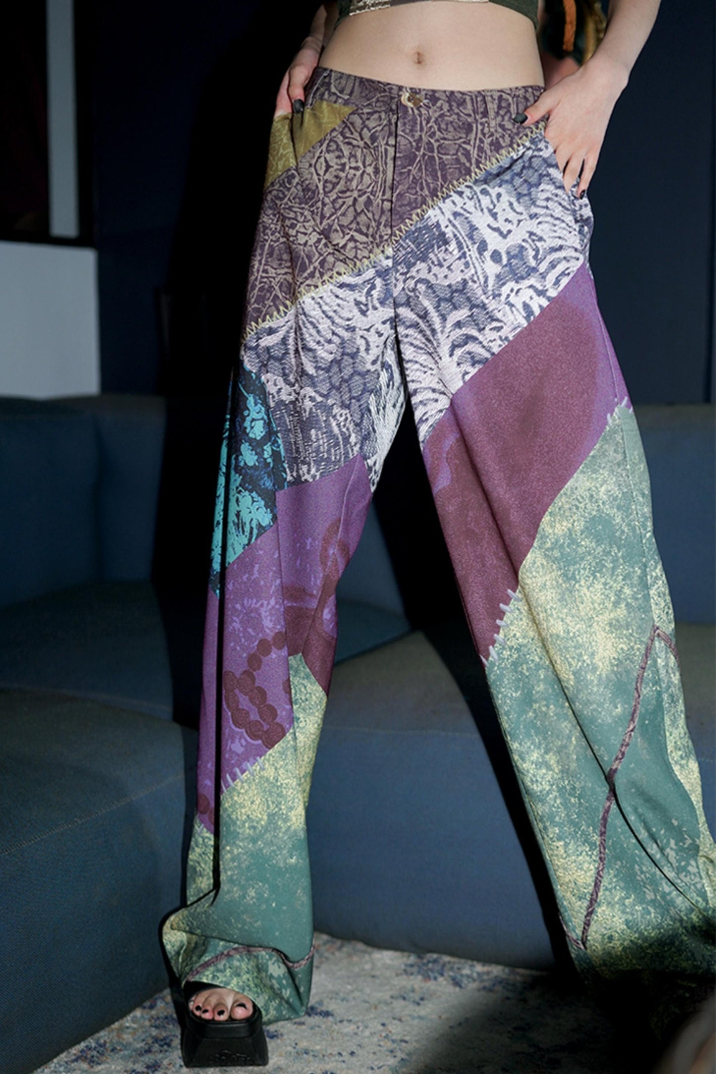 Retro Print Wide Leg Pants