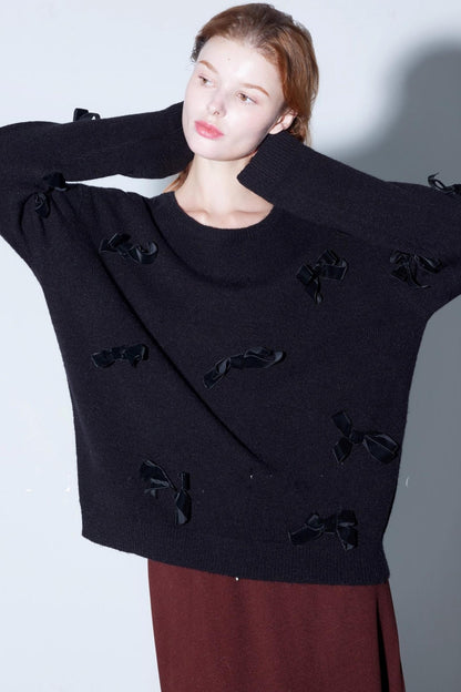 Velvet Bow Knit Sweater