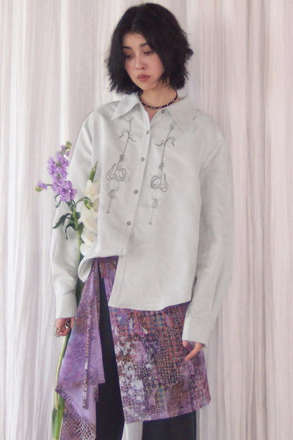 Suede Embroidered Lantern Shirt