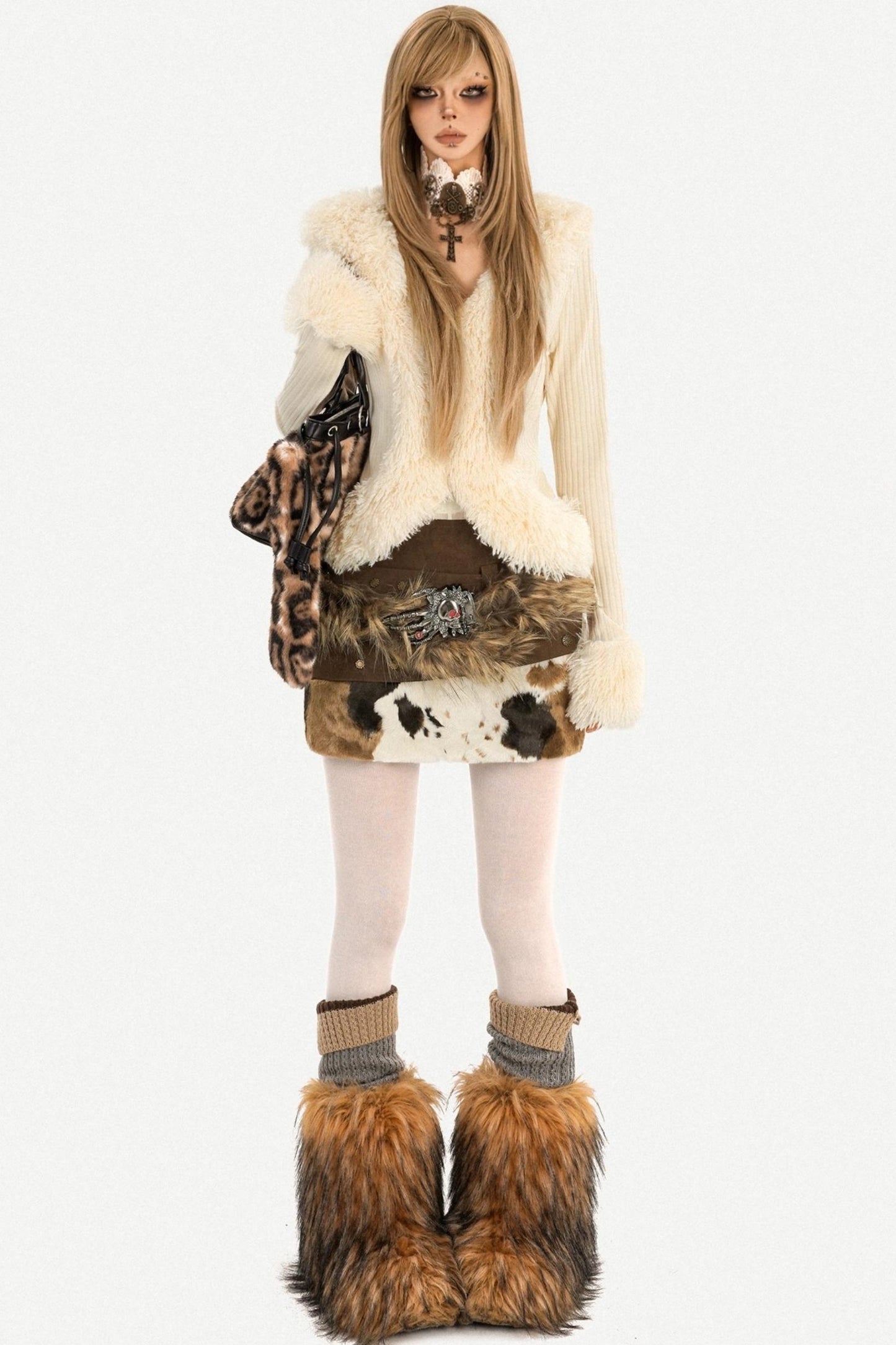 Retro Cow Print Leather Skirt