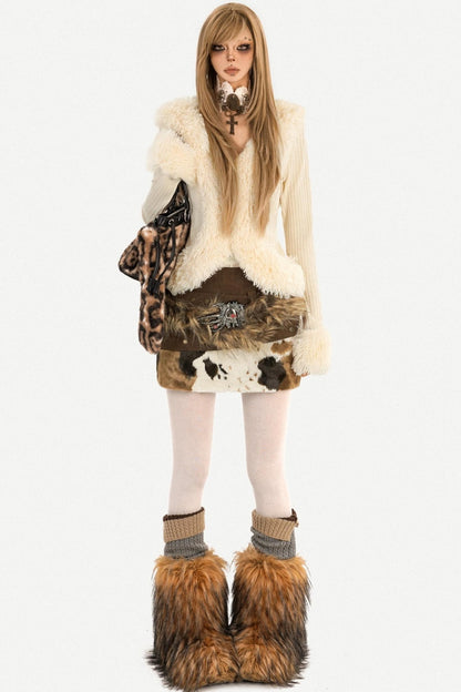 Retro Cow Print Leather Skirt