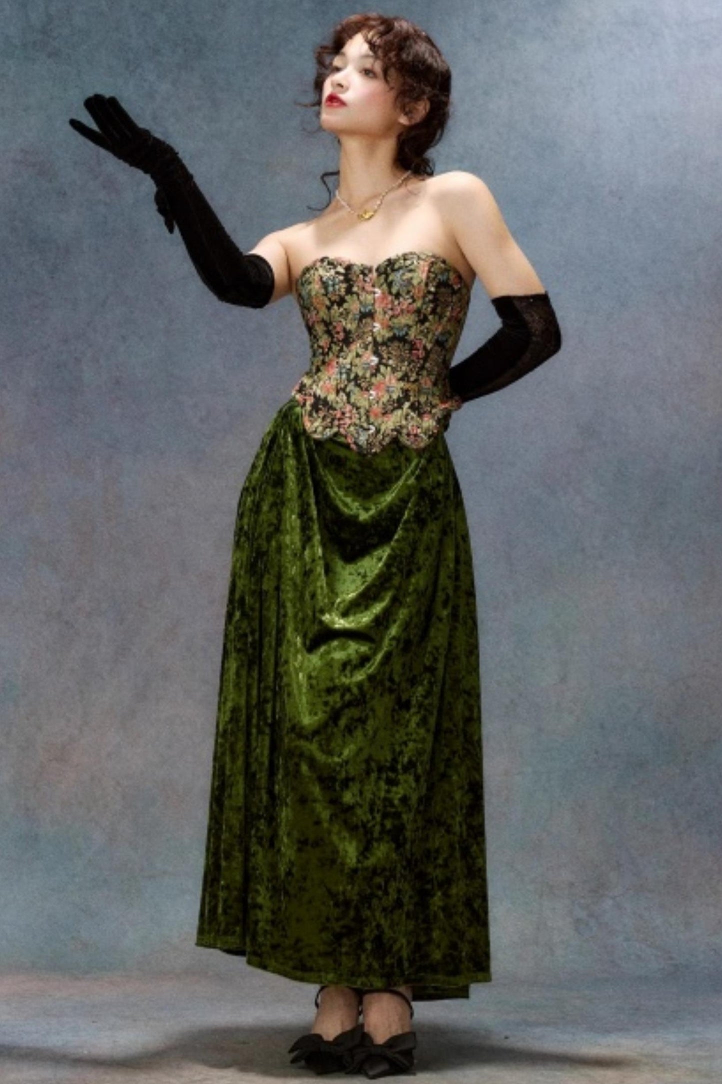 Emerald Velvet Lace Skirt Set-Up