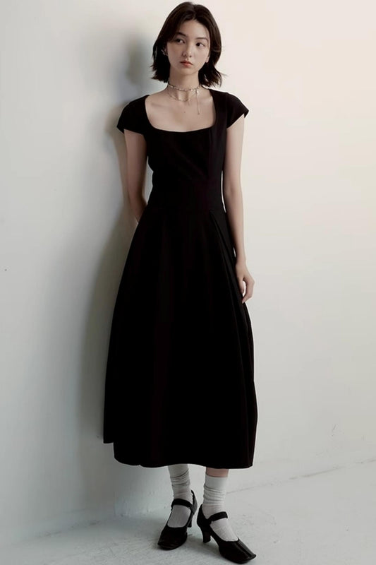 Cocoon Pleated Black Dress