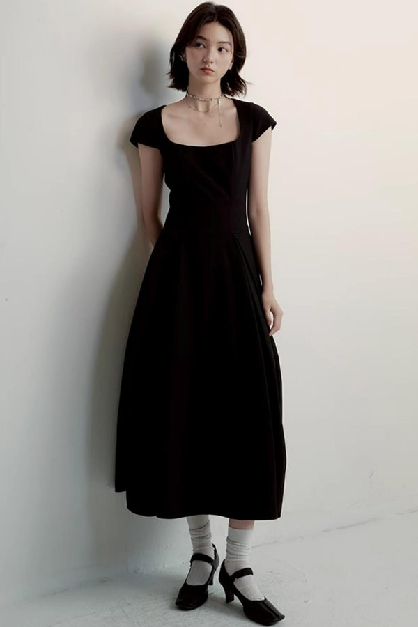 Cocoon Pleated Black Dress