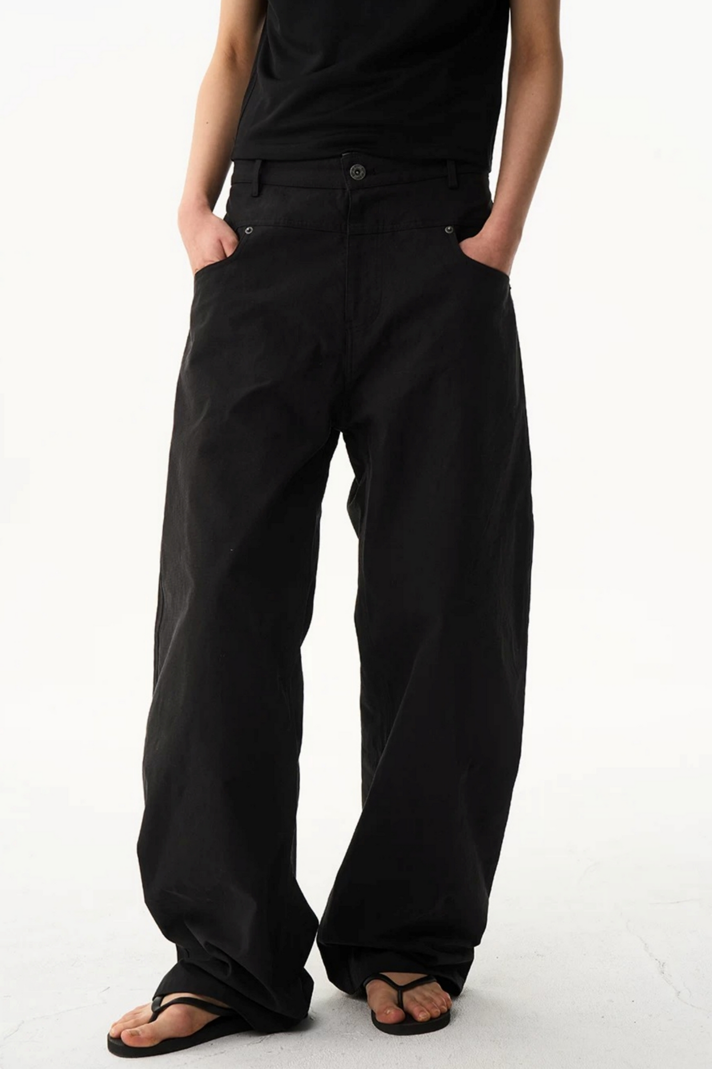 Leather Trim Straight-Leg Pants