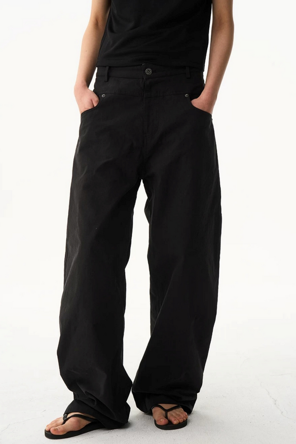 Leather Trim Straight-Leg Pants
