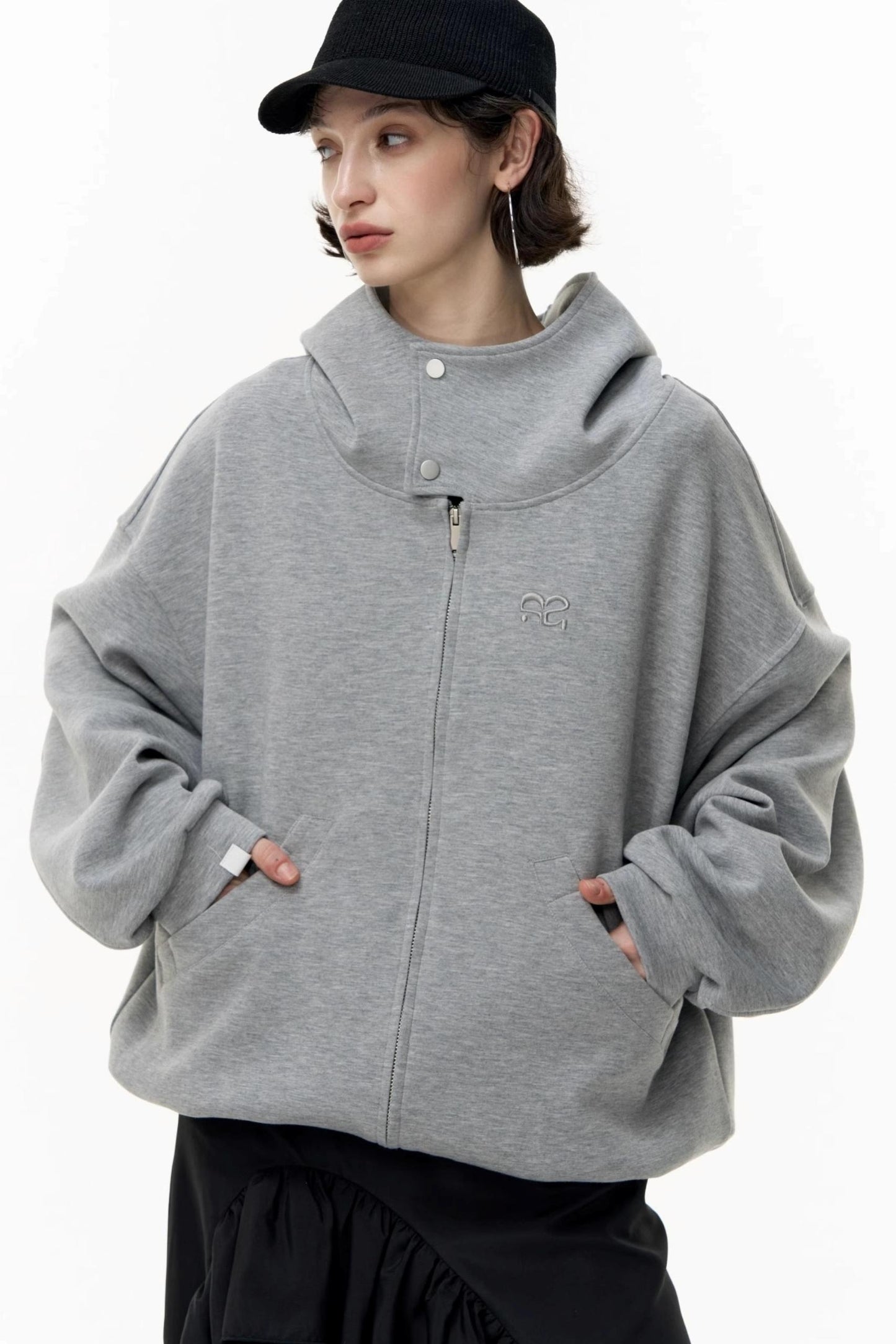 Casual Large Zip Hooded Cardigan