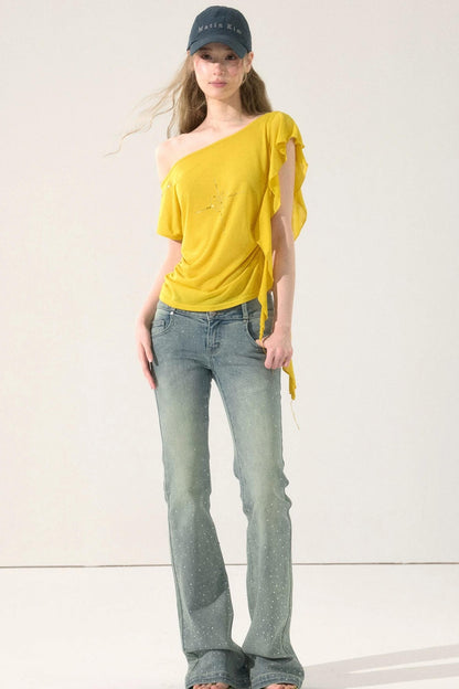 Ausgestellte Denimhose mit Strass