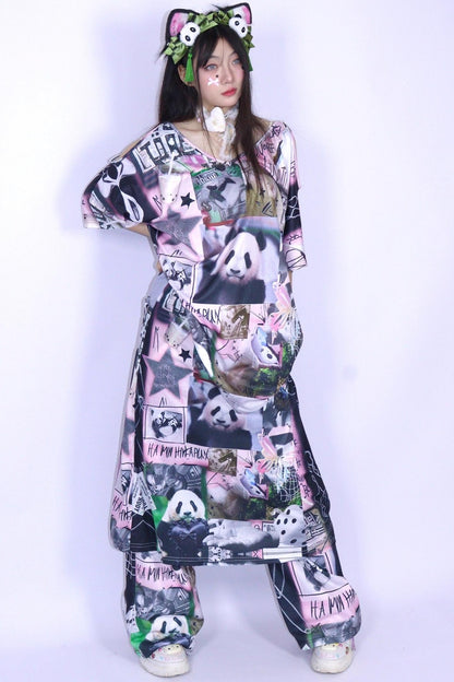 Panda Collage Long Skirt