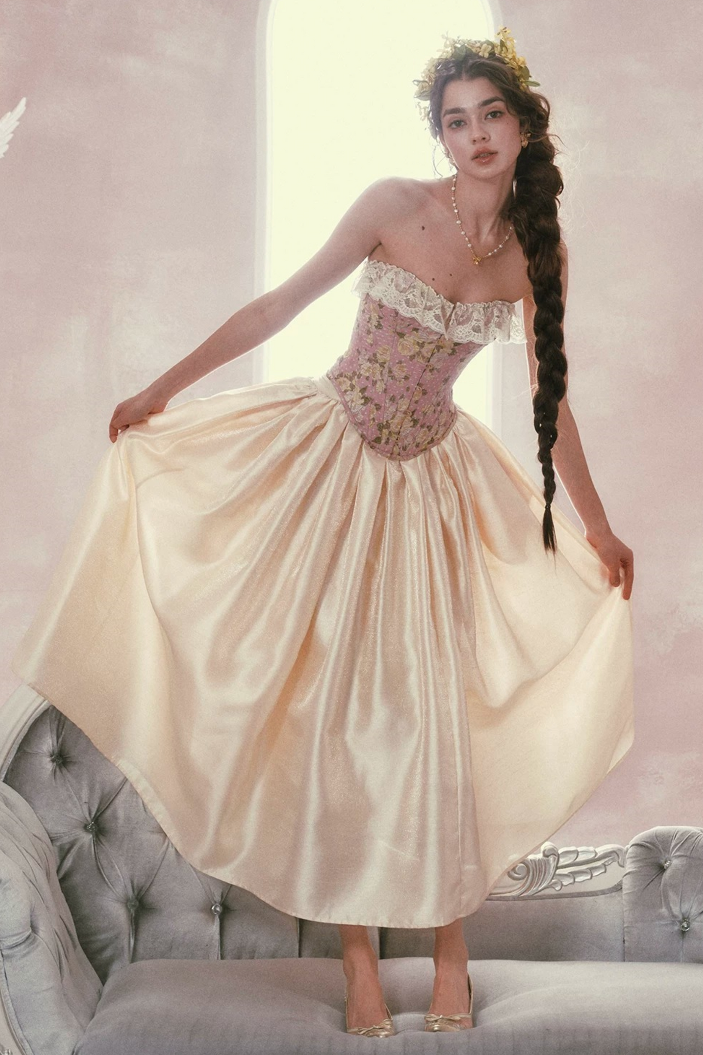 Lace Jacquard Corset Top Set-Up