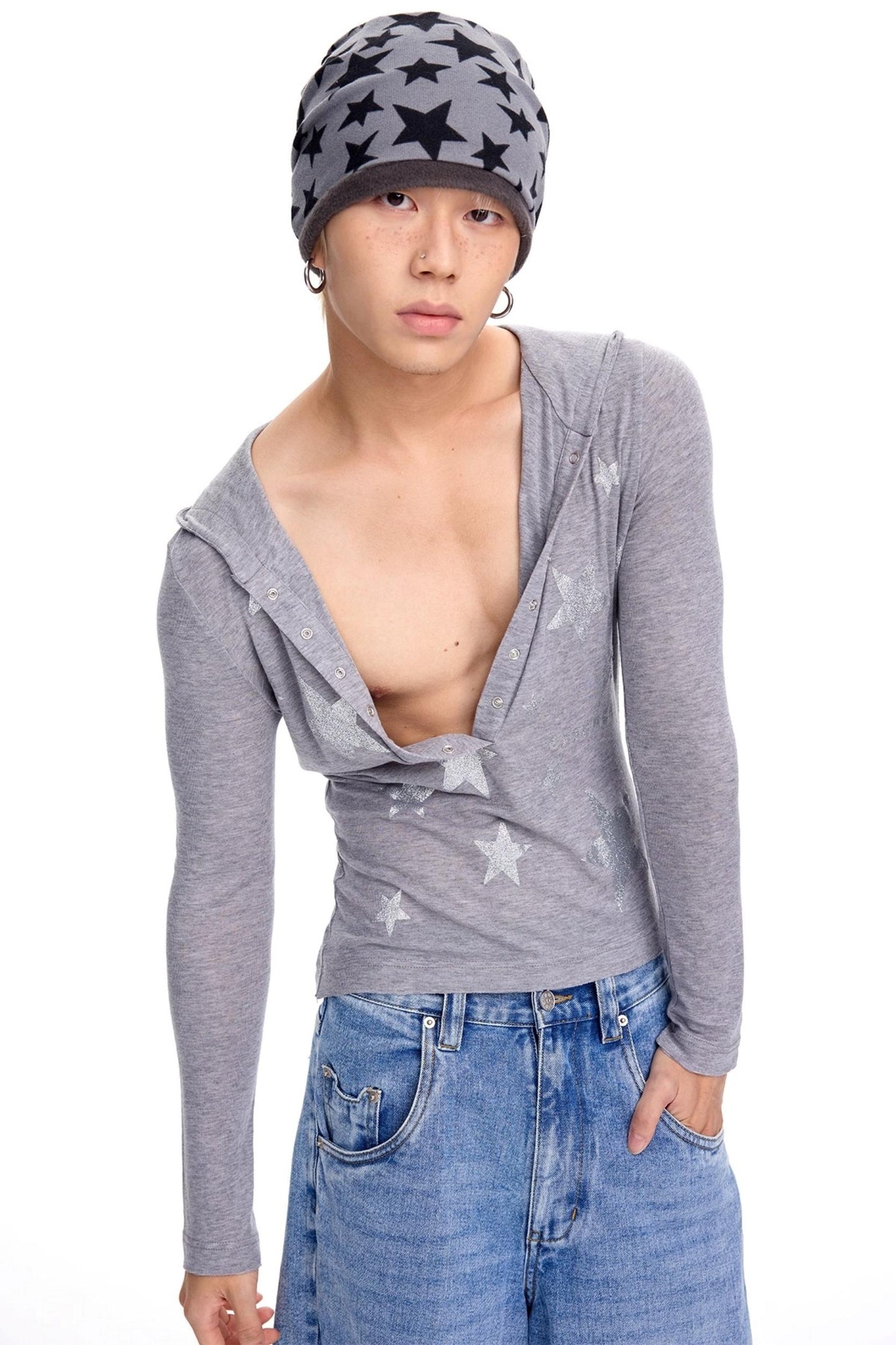 Pentagram Print Long-Sleeved Top