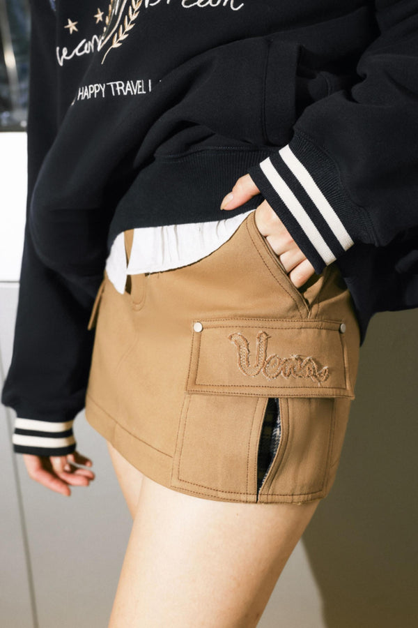 Khaki Letter Mini Skirt