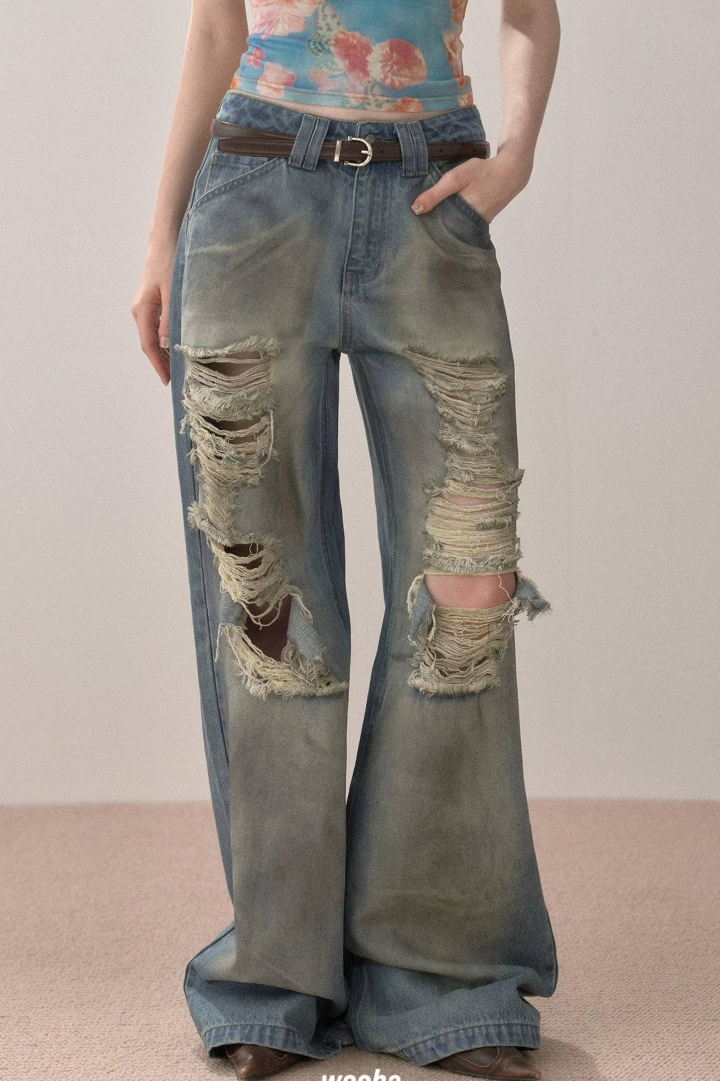 Vintage Gradient Ripped Jeans