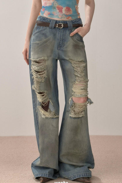 Vintage Gradient Ripped Jeans