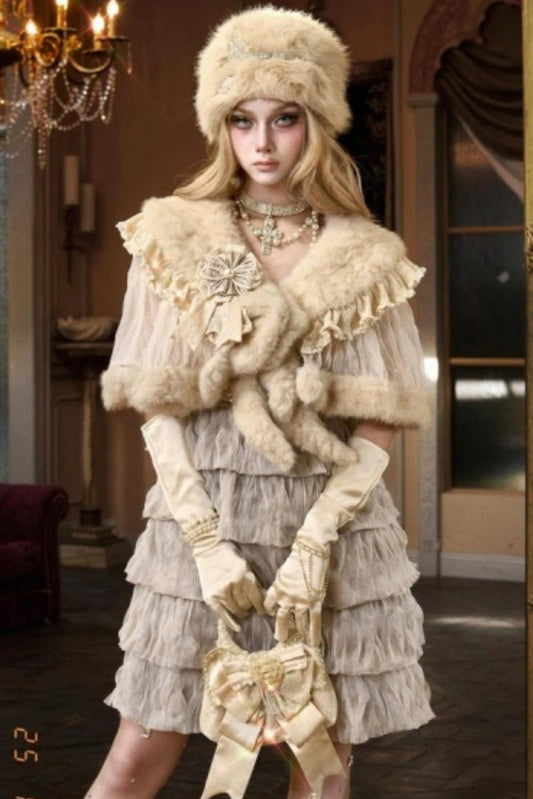 Slavic Daughter Fur Cape Dress Set-Up