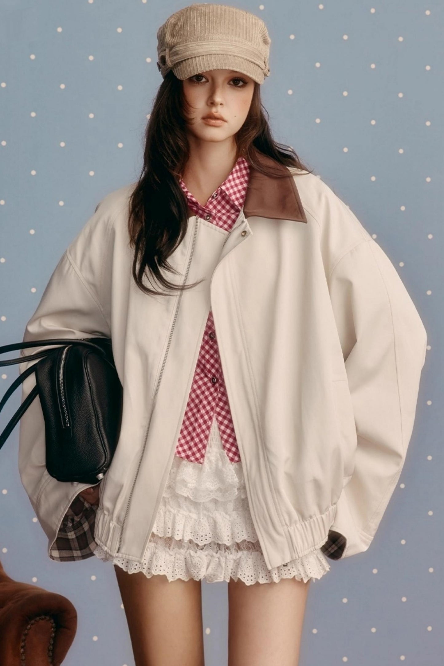 Retro Preppy Contrast Lapel Short Coat