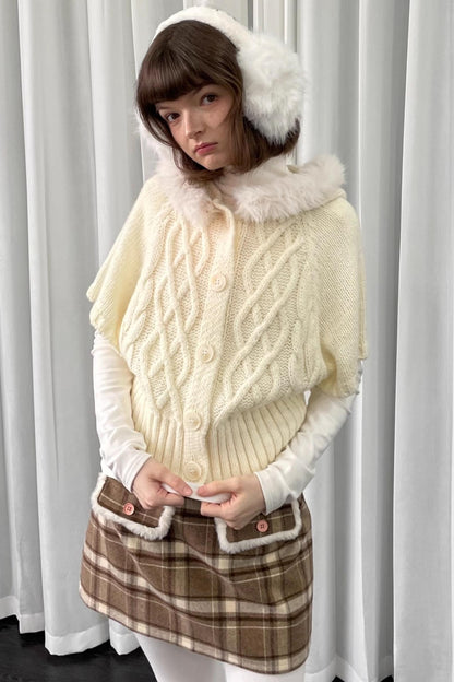 Off-White Fur Collar Knit Sweater Jacket
