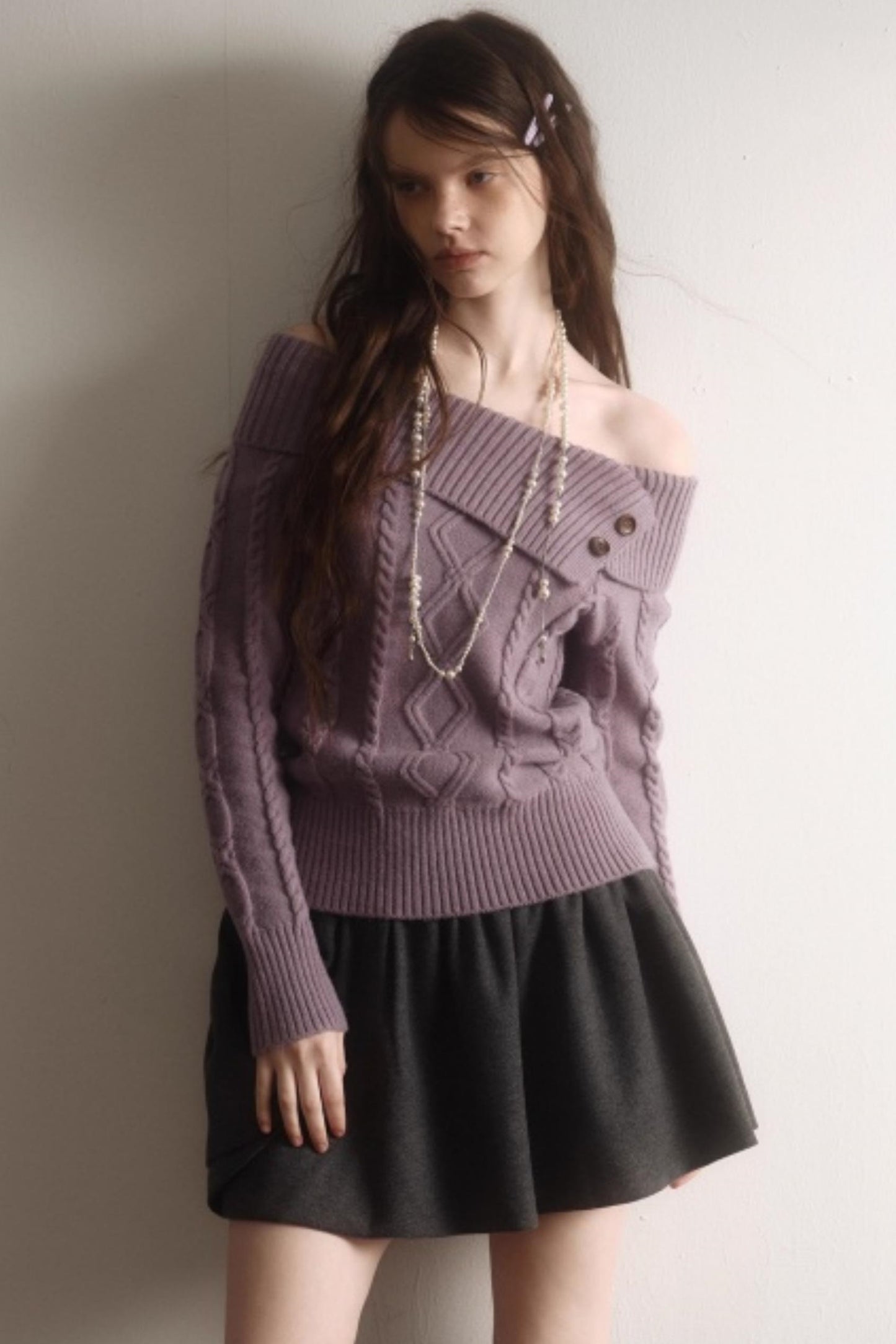 Artist Original Wool Off-Shoulder Sweater