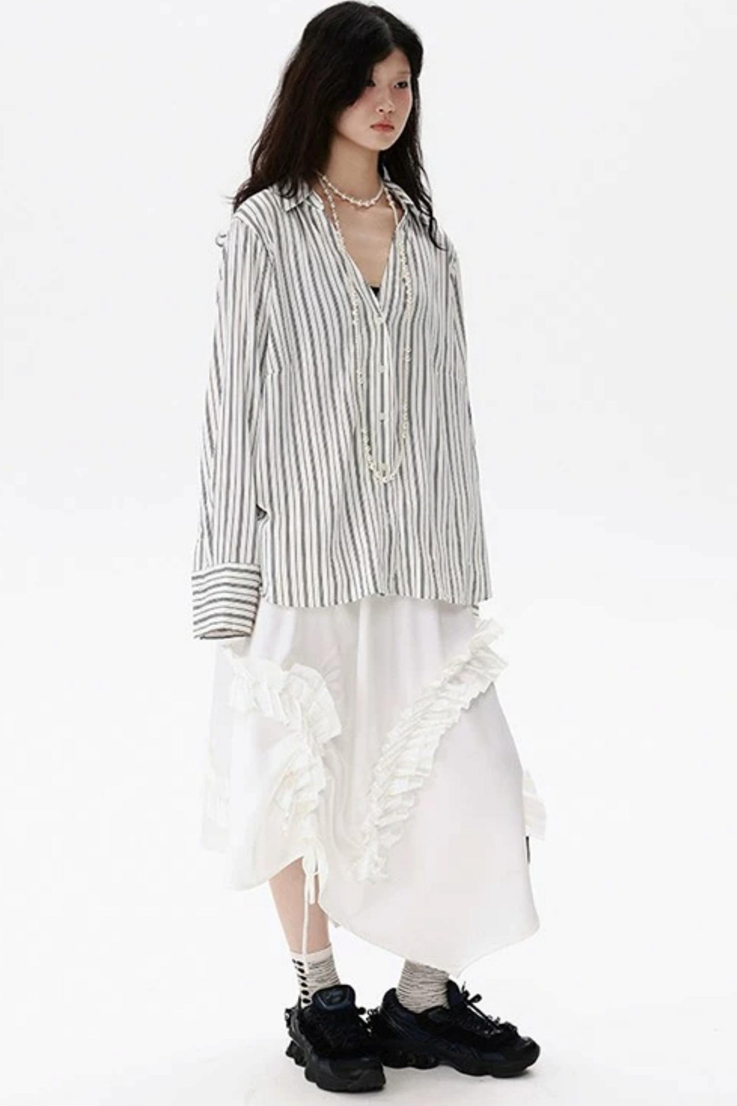 Irregular Acetate Ruffle Drawstring Skirt