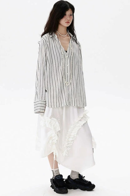 Irregular Acetate Ruffle Drawstring Skirt