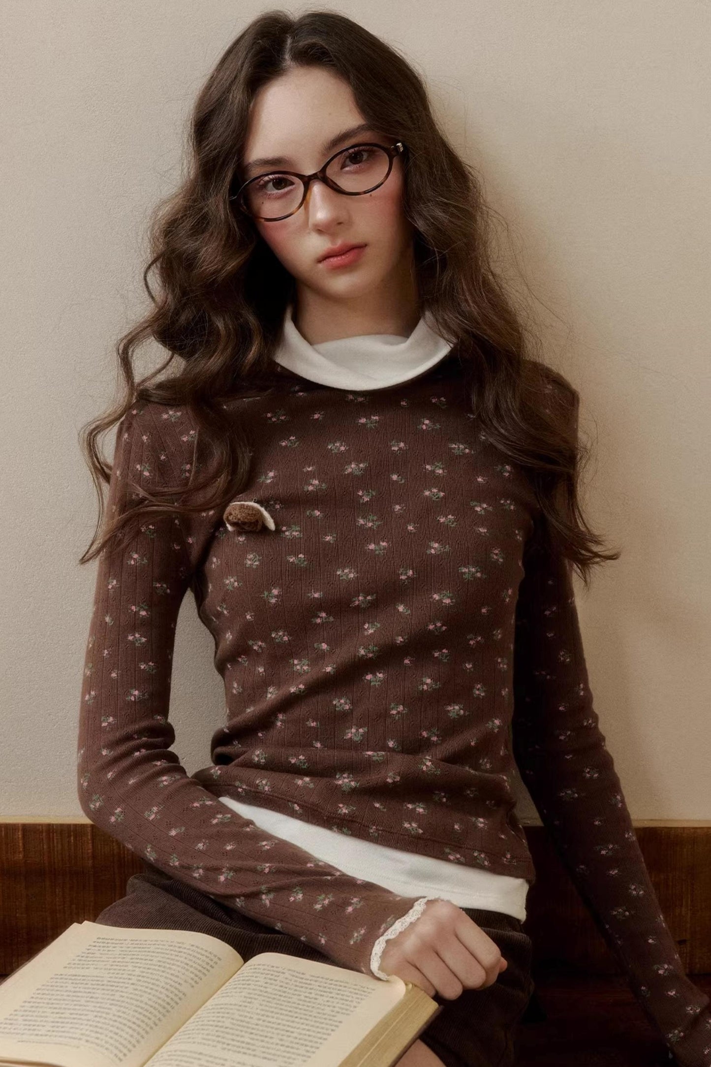 Floral Knit Long-Sleeve Top