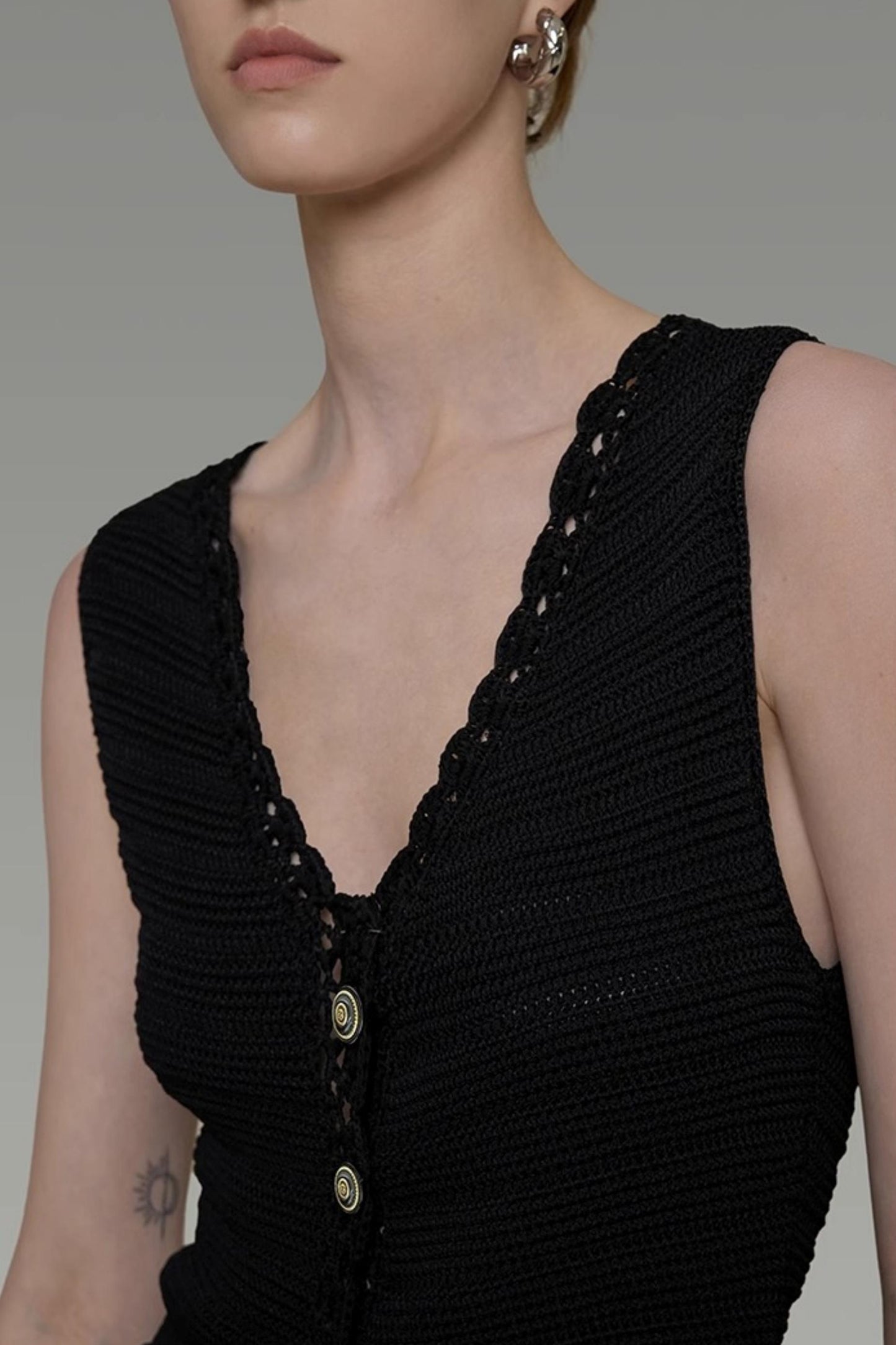 Black V-Neck Knit Top