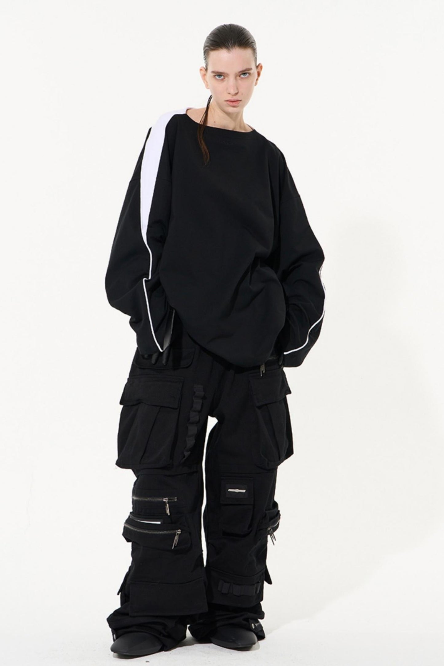 Striped Embroidered Crew Sweatshirt