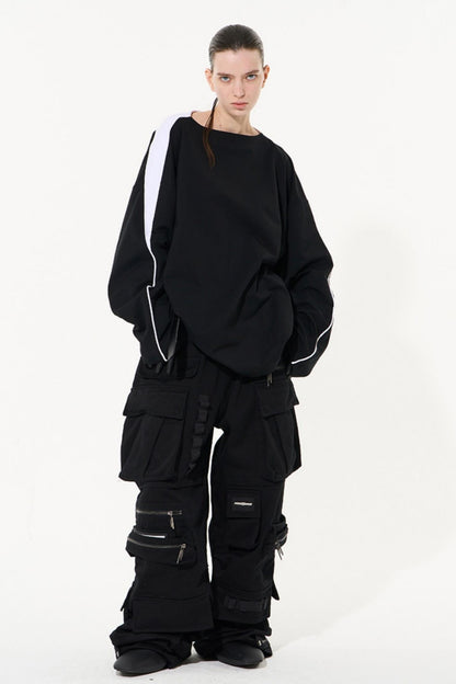 Striped Embroidered Crew Sweatshirt