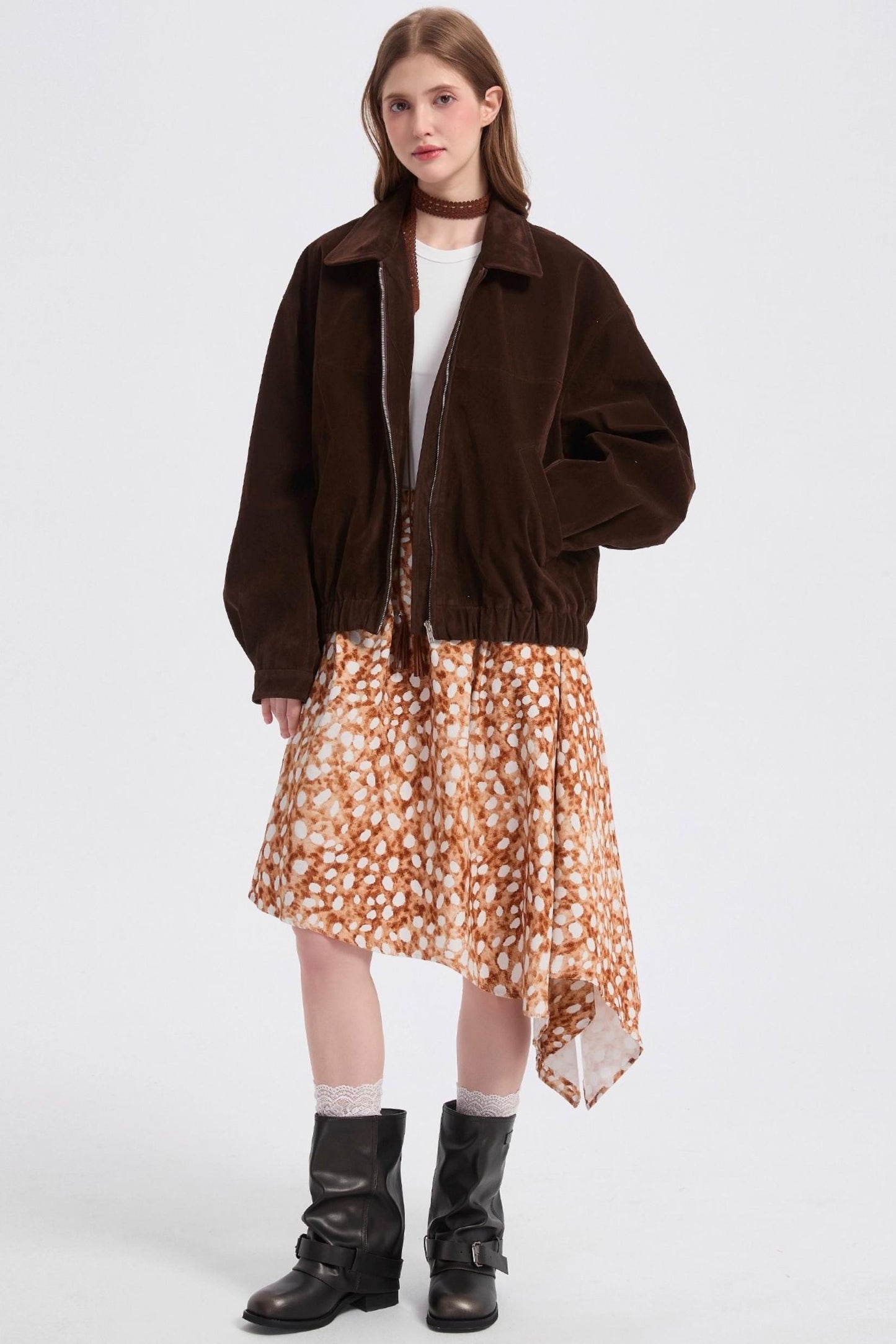 Autumn Corduroy Leopard Polka Dot Skirt