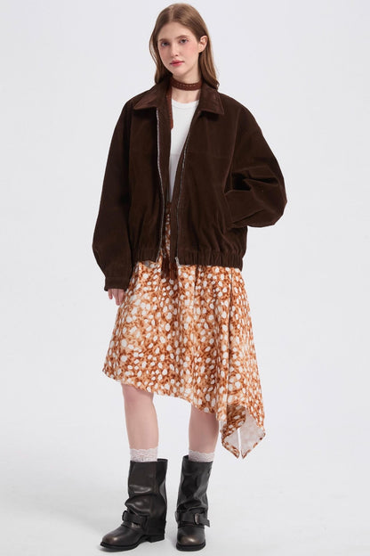Autumn Corduroy Leopard Polka Dot Skirt