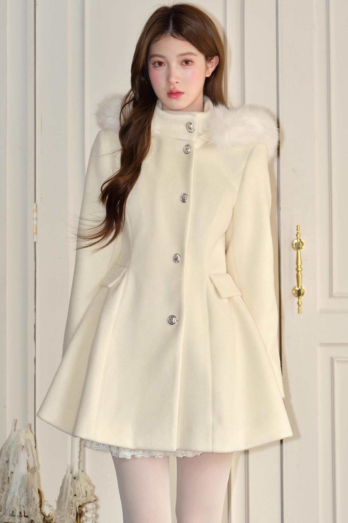 Ivory Hooded Wool Coat