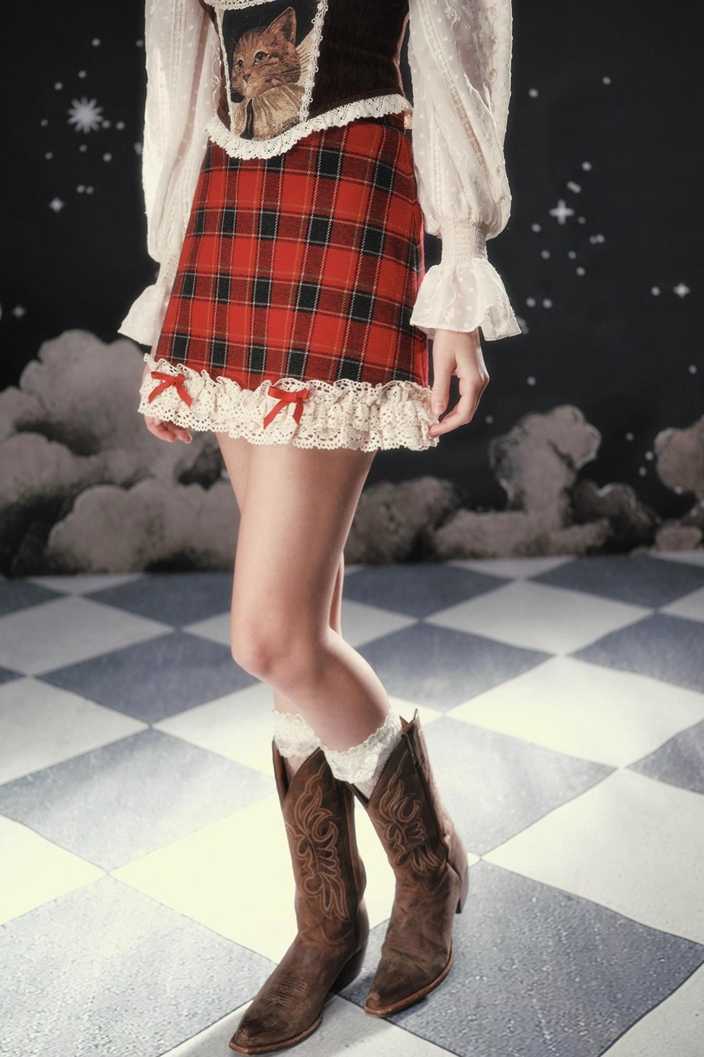 Sweet and Spicy Fishbone Corset Plaid Skirt Set-Up