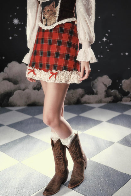 Sweet and Spicy Fishbone Corset Plaid Skirt Set-Up
