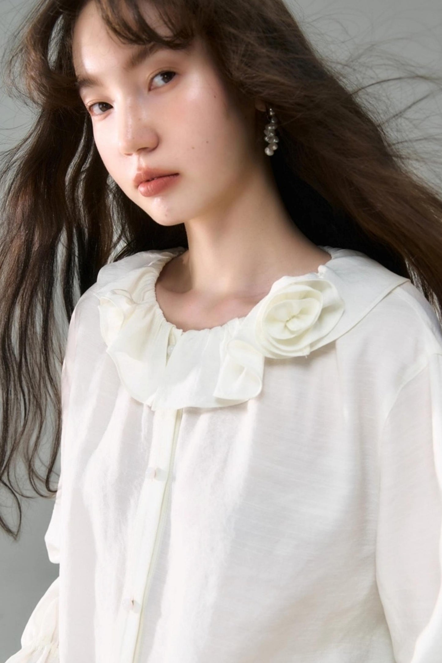 Rose Ruffled Long-Sleeved Shirt