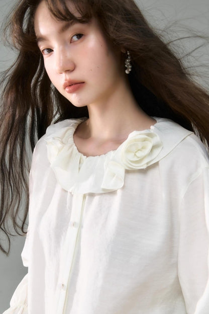 Rose Ruffled Long-Sleeved Shirt