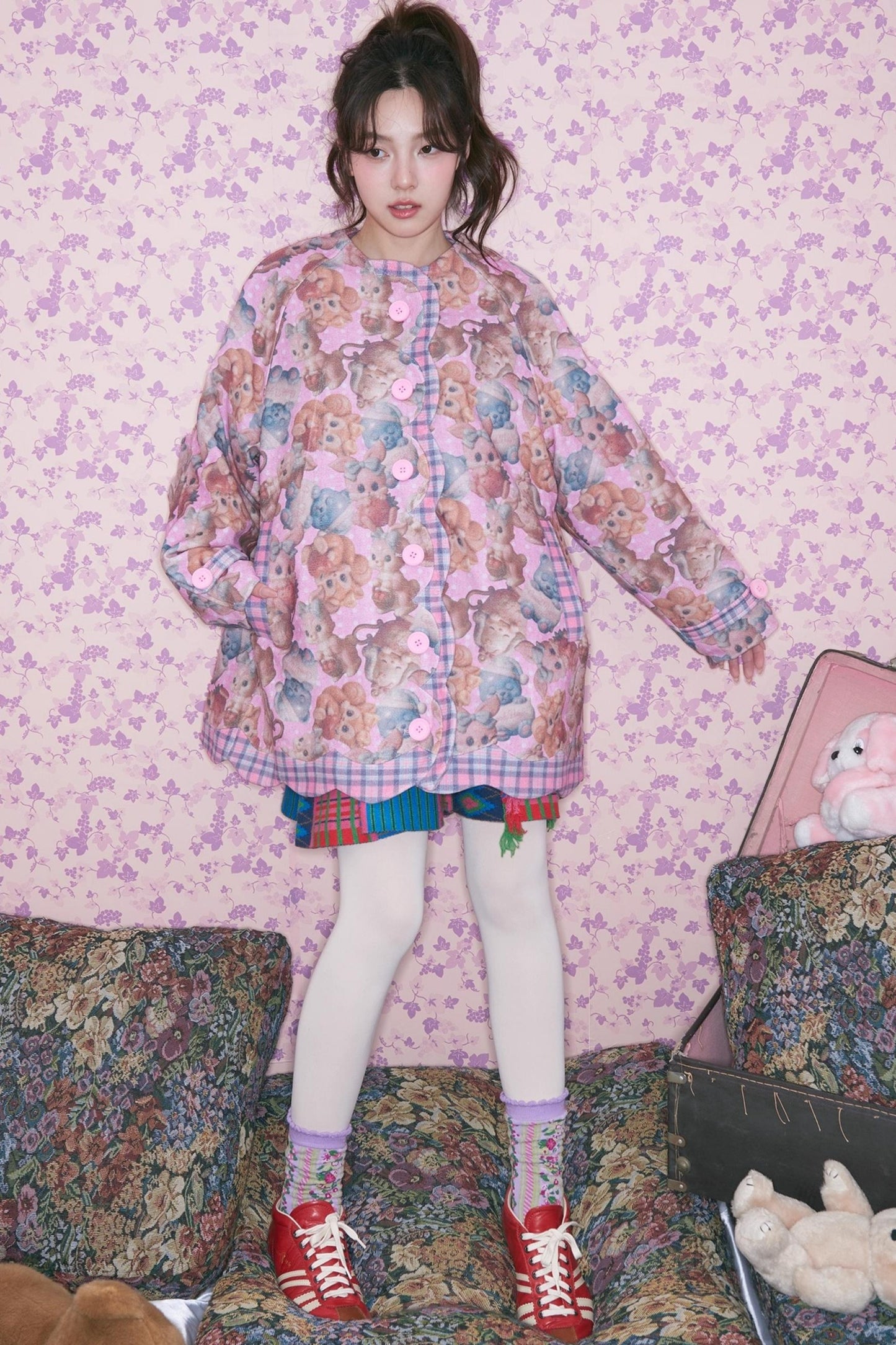 Pink Plaid Padded Jacket