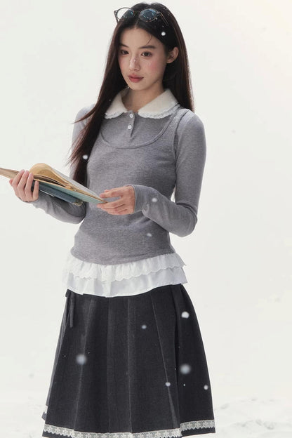 Faux Two-Piece Knitted T-Shirt