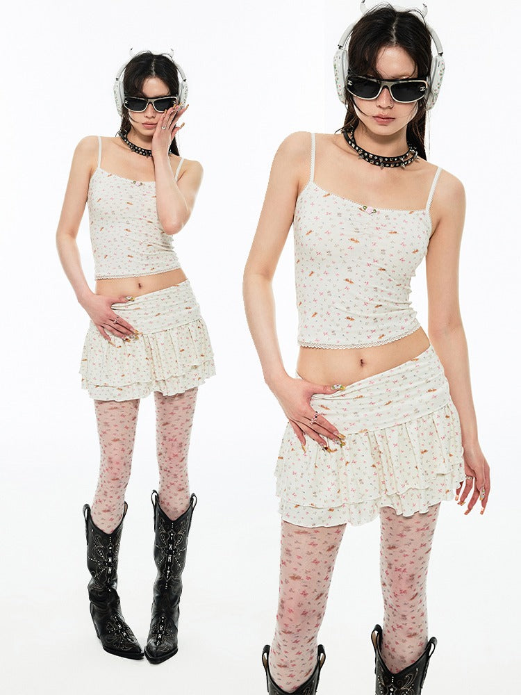 Rhinestone Embroidery Knit Cake Mini Skirt