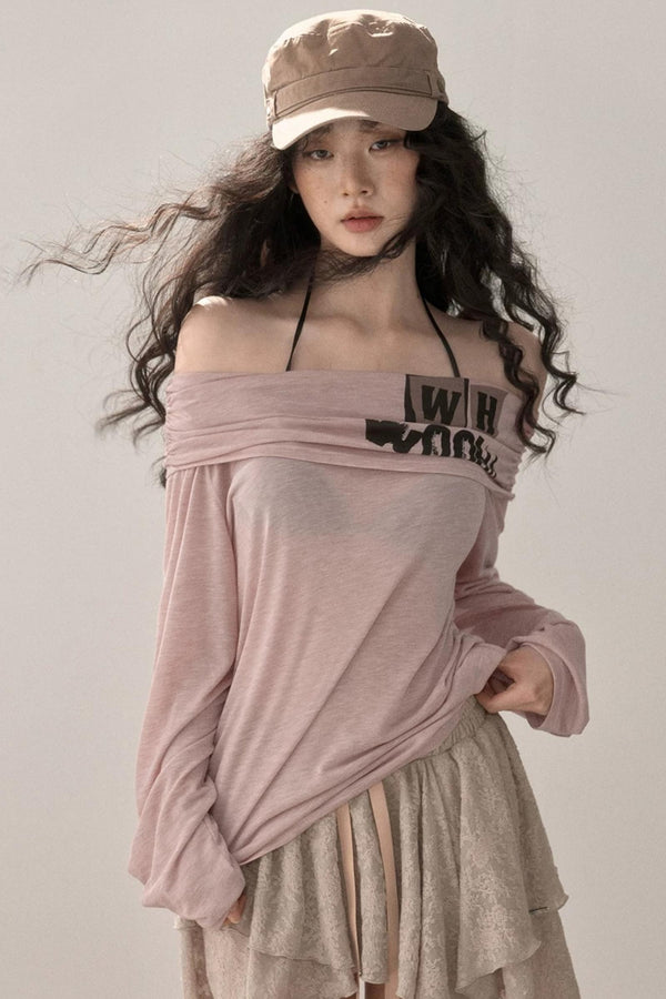 Sweet Off-Shoulder Printed Blouse