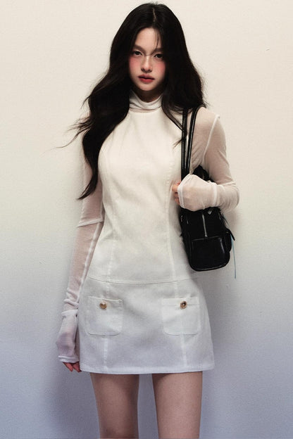 White Sleeveless Vest Dress Set-Up