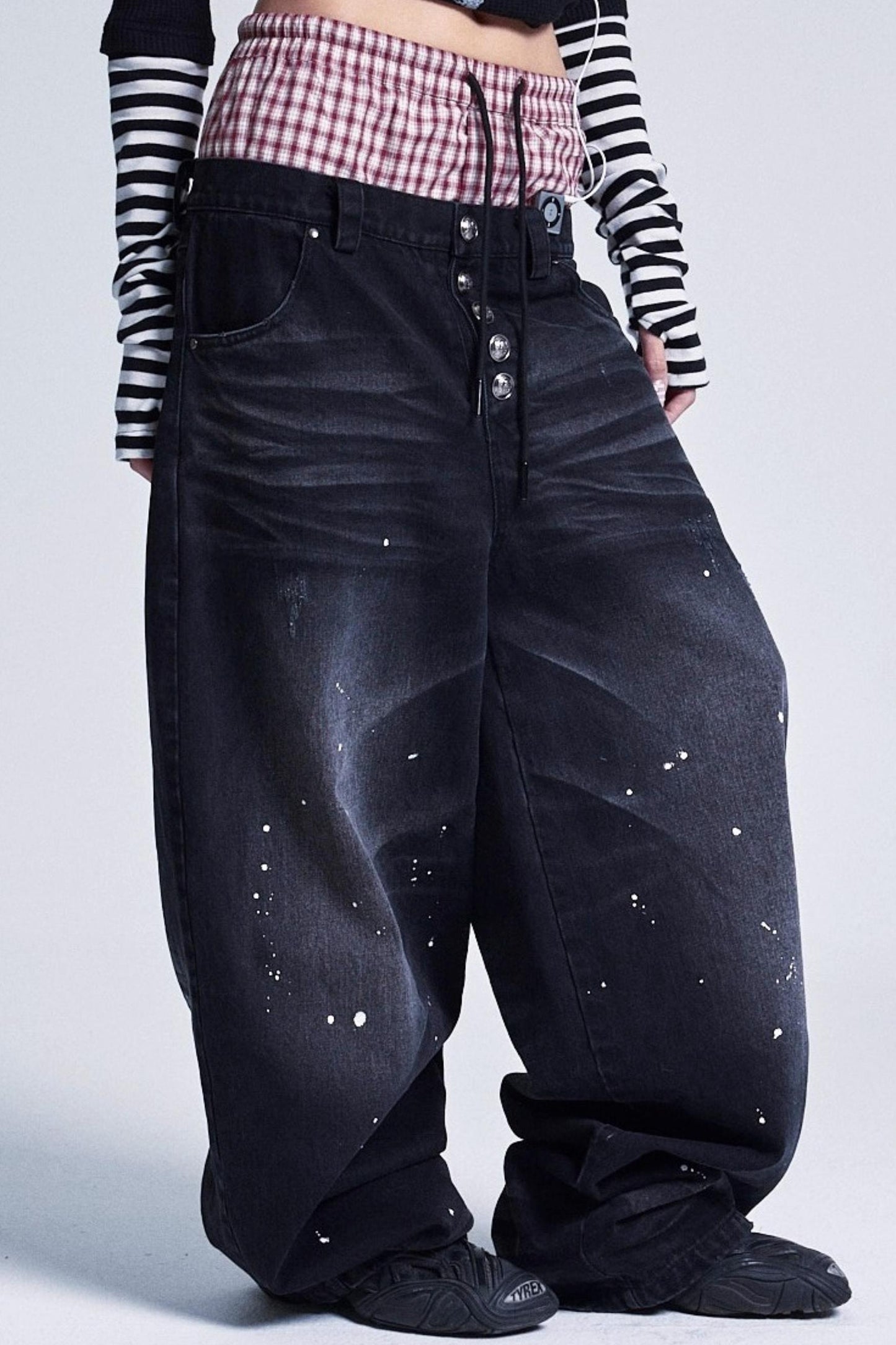 Distressed Ink Wash Baggy Pants