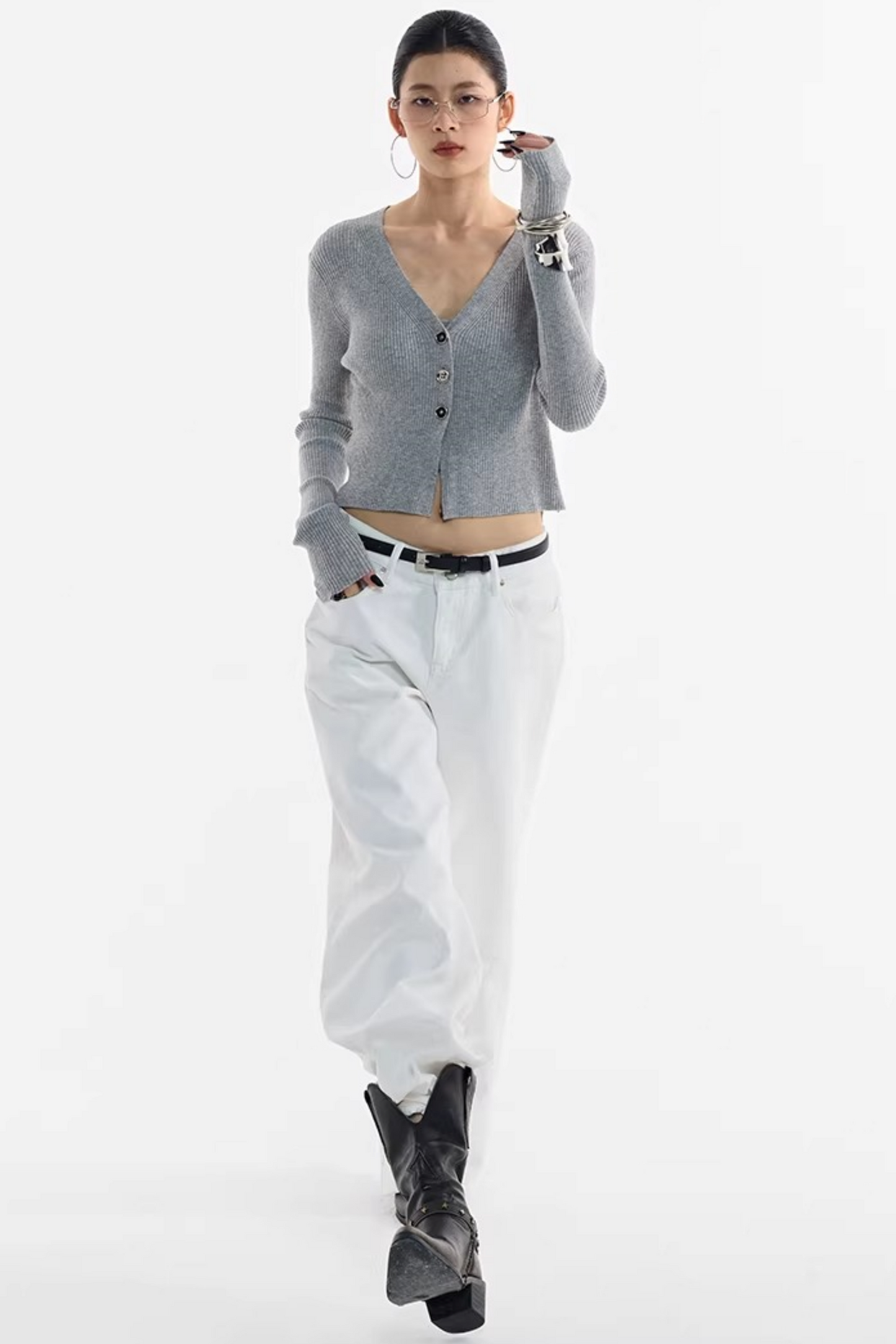Gray Wool Blend Cardigan