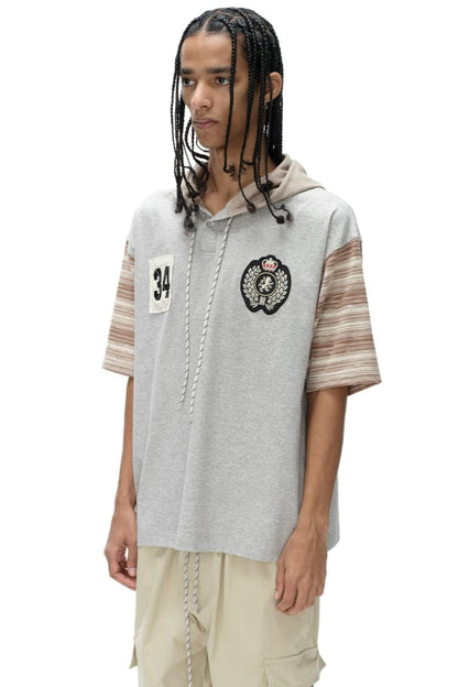 Hooded Striped Badge T-Shirt